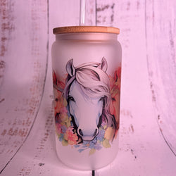Glass Can Tumbler - 16oz 5 Water color horses