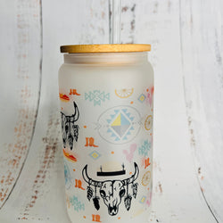 Glass Can Tumbler - 16oz Native Design Bill with feathers