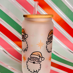 Glass Can Tumbler - 16oz Santa with heart glasses