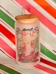 Glass Can Tumbler - 16oz Holly Dolly Xmas