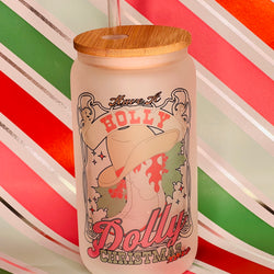 Glass Can Tumbler - 16oz Holly Dolly Xmas