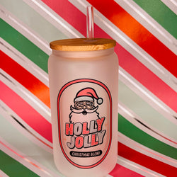 Glass Can Tumbler - 16oz Holly Jolly