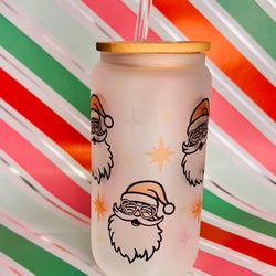Glass Can Tumbler - 16oz Santa with heart glasses
