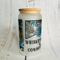 Glass Can Tumbler - 16oz Whiskey Sippin Cowboy Kissin
