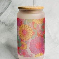 16oz Glass Can Tumbler - Groovy Floral